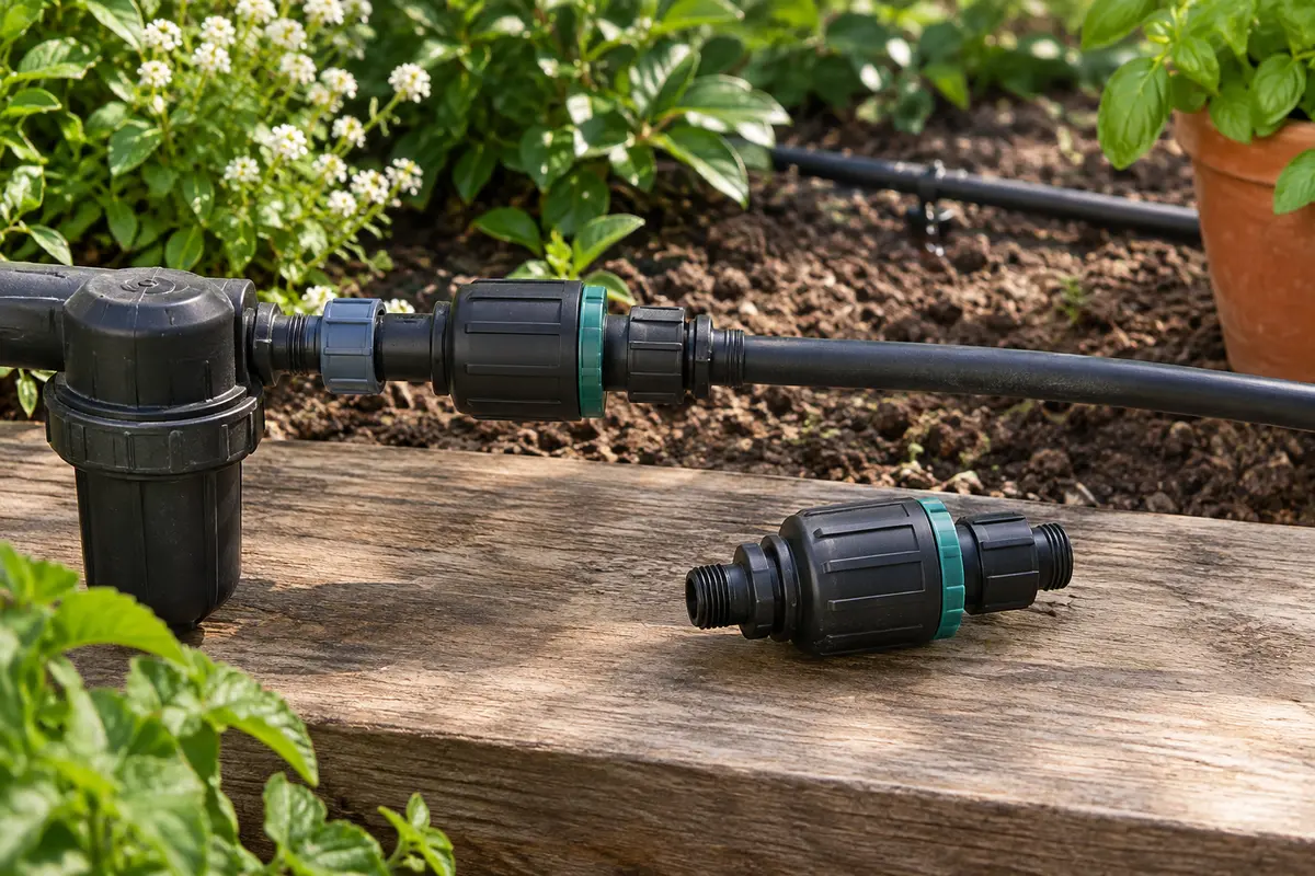 Régulateur de pression installé sur une conduite d’irrigation goutte à goutte